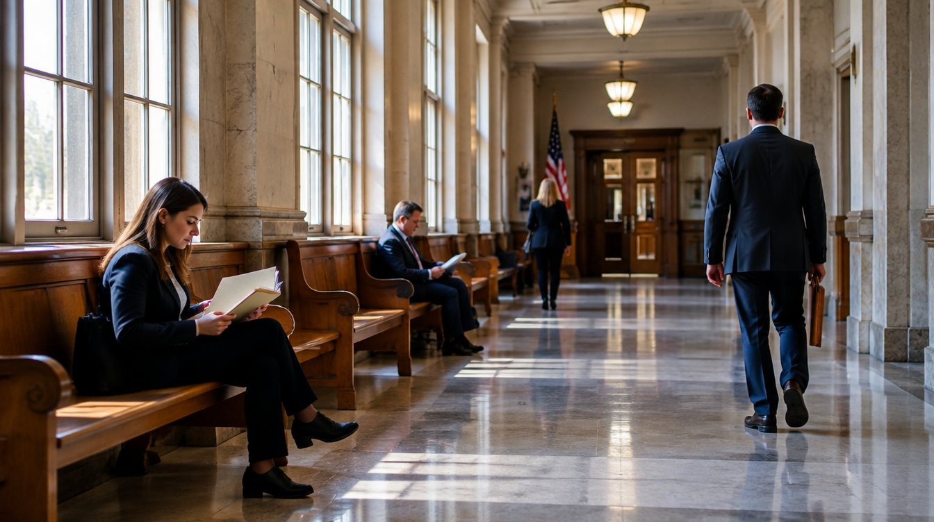 Courthouse after an eviction hearing — judgment entry is a separate clerk step